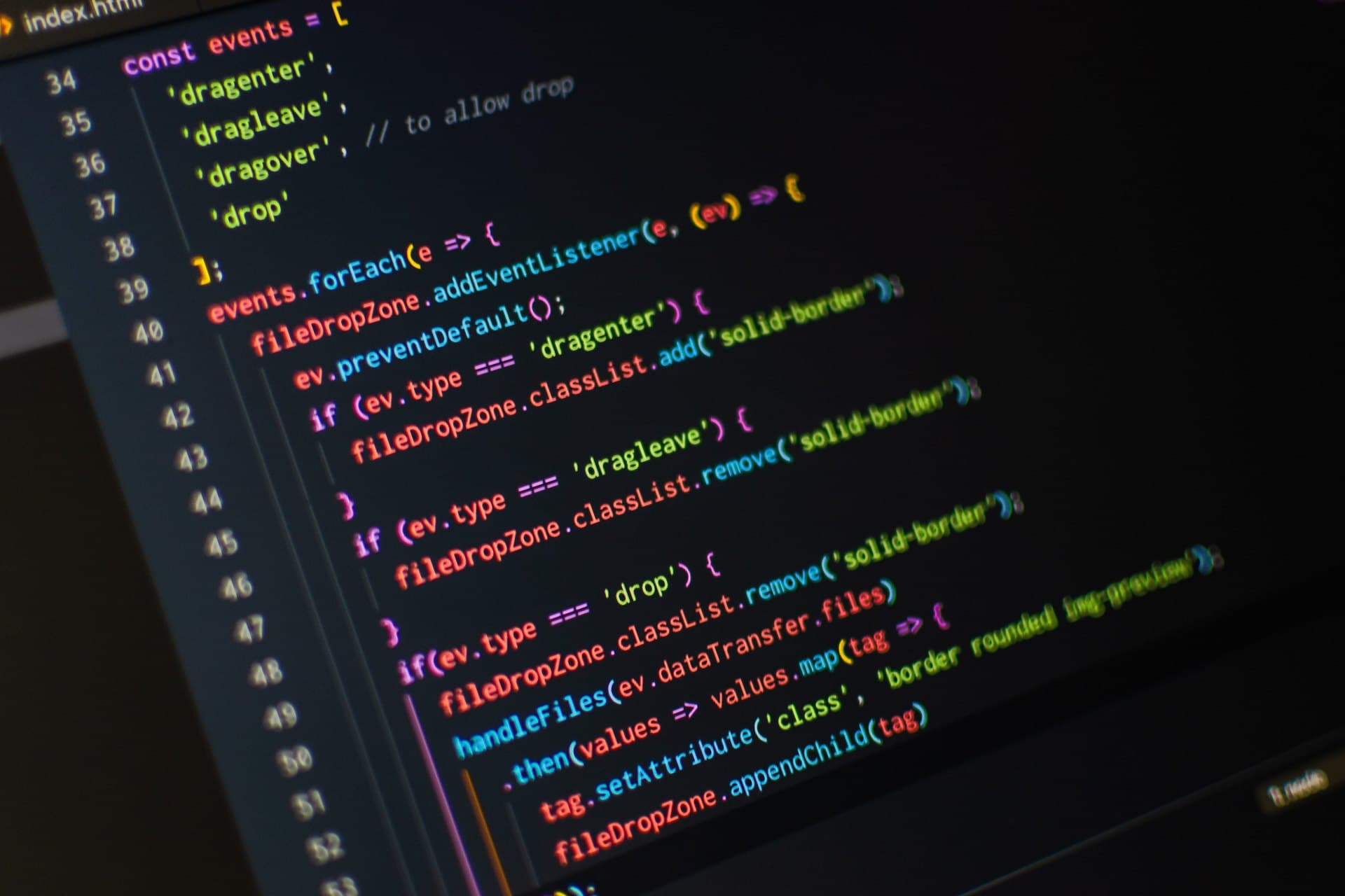 Code editor showing software in production